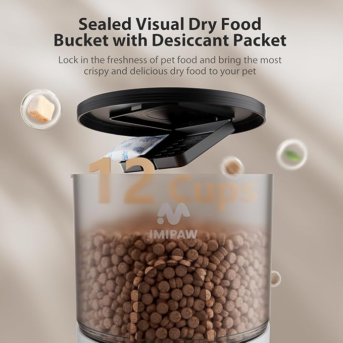 IMIPAW Automatic Cat Feeder and Water Fountain, Timed Dry Food Dispenser, Programmable Portion Control, 1-6 Meals Per Day, Desiccant Bag, Cat Fountains for Drinking with Filter, Small Pets (3L Combo)
