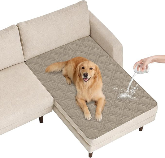100% Waterproof Dog Couch Protector, Triple-Layer Waterproof Dog Bed Cover Pet Blanket Reversible 2-Tone Sofa Shield, Non-Slip Furniture Guard for Pets(42×50 Inch, Khaki+Off White)