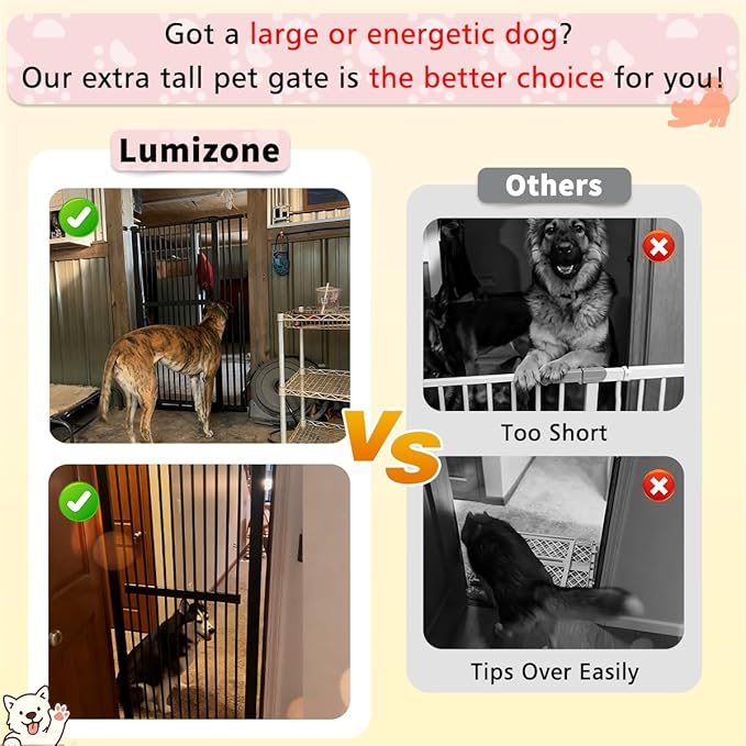 Lumizone Extra Tall Cat Gate 61.02" High Pressure Mounted Extra Wide 55.12"-59.24" (17Sizes) 1.37" Gap No Drilling Auto-Close Tall Pet Gate for Dogs (Black, 55.12"-59.24" W)