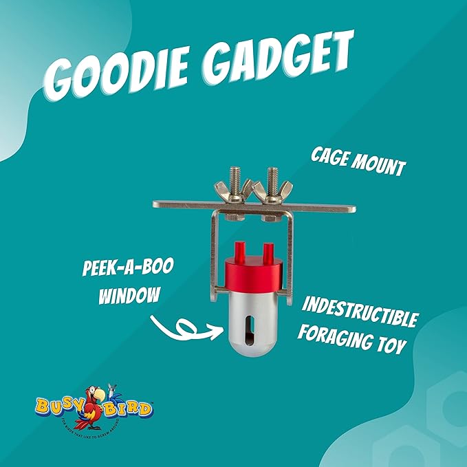 Goodie Gadget Foraging Bird Toy | Treat Dispenser | Promotes Natural Foraging Behavior | Bird Cage Accessories for Medium to Extra Large Birds | Colorful Toys for Parrots, Cockatiel, Greys, Parakeets