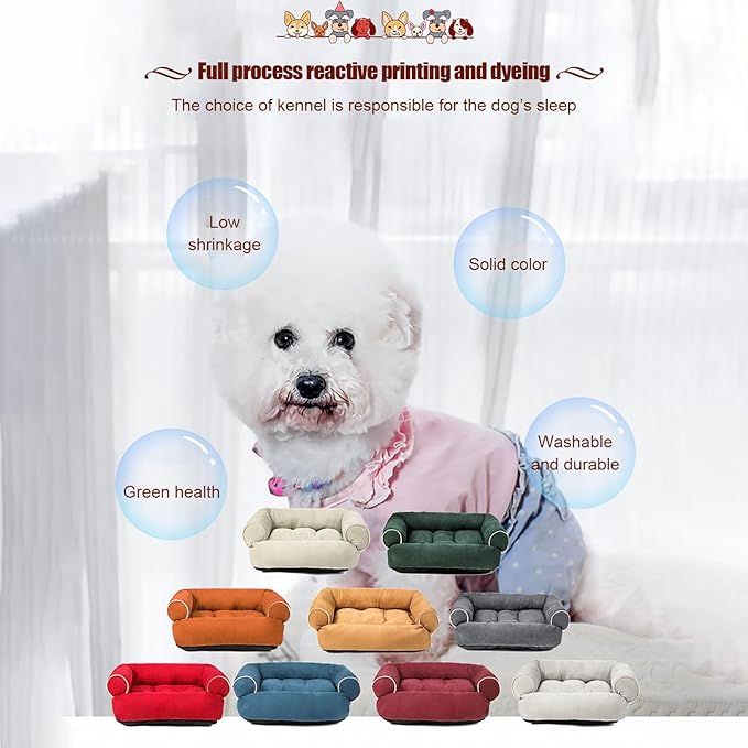 Suede Sofa Dog Bed, Multiple Sizes Orthopedic Memory Foam Mattress, Durable and Calming, Washable Dog Bed with Anti-Slip Bottom S Khaki