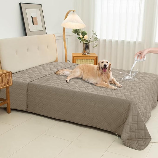 100% Waterproof Dog Couch Protector, Triple-Layer Waterproof Dog Bed Cover Pet Blanket Reversible 2-Tone Sofa Shield, Non-Slip Furniture Guard for Pets(82×92 Inch, Khaki+Khaki)