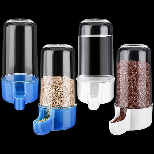 Weewooday 4 Pieces Automatic Bird Feeder Cage Water Dispenser Bird Water Feeder Hamster Cage Waterer Accessory Drinker Bottle for Hamster Parrot(Classic Style,Blue, White,200 ml)
