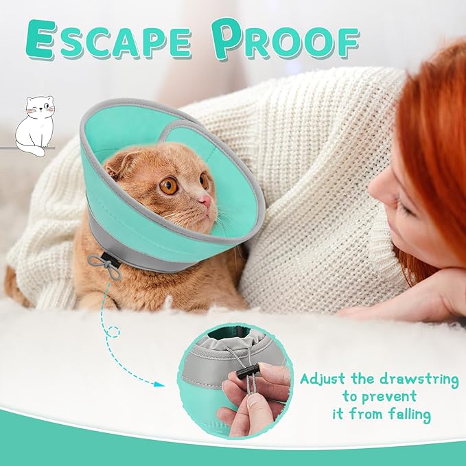 Cat Cone Collar Soft to Stop Licking, Adjustable, Foldable Lightweight Kitten Cones After Surgery Recovery for Cats & Kittens, Cat Cone Alternative (Solid Green, M)