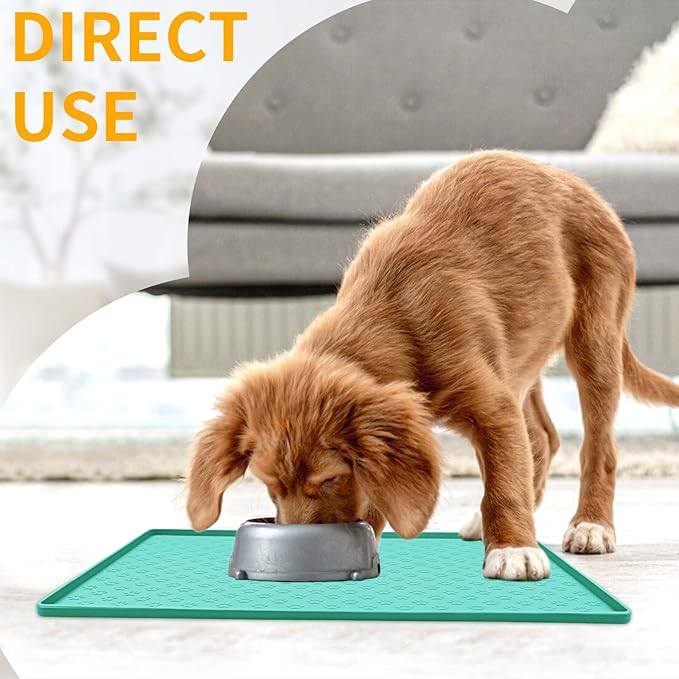Ptlom Pet Placemat for Dog and Cat, Mat for Prevent Food and Water Overflow, Suitable for Small, Medium and Big Pet 18" 12", Light Green