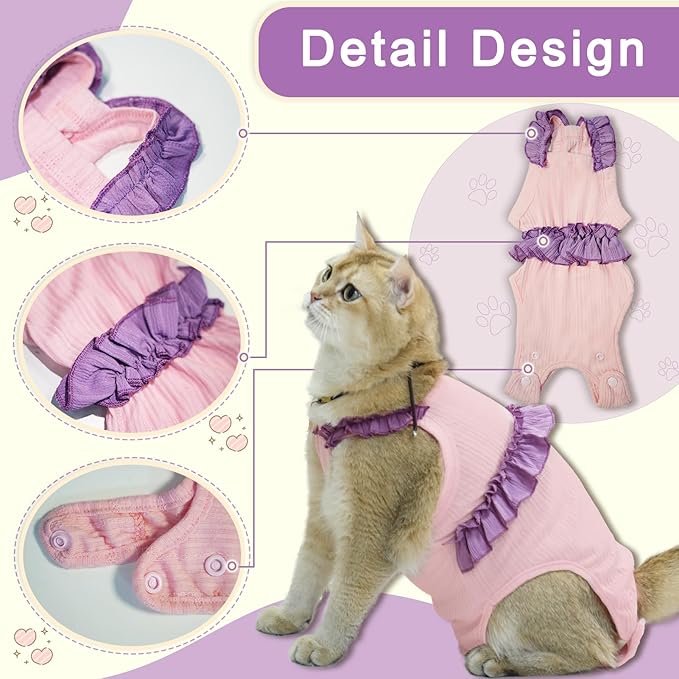 Cat Recovery Suit,Kitten Onesie After Surgery,E-Collar Alternative for Abdominal Wound and Skin Diseases,Soft Breathable Bodysuit After Spay（Yellow-XL）