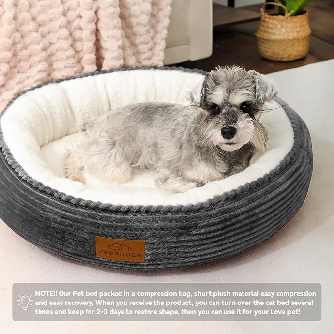 20in Washable Cat Beds for Indoor Cats - Round Donut Pet Bed for Cats, Small Dogs, Puppy, Kitten - Anti-Slip Bottom, Calming Bed Gift - Dark Grey