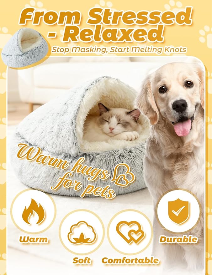 Dog Bed, Dog Bed with Cover Cave, Dual Comfort Design, Pet Bed for Small/Medium/Large Cats and Dogs, Anxiety Relief, Durable & Chew-Proof, Improves Sleep & Behaviour (Coffee, 24in)