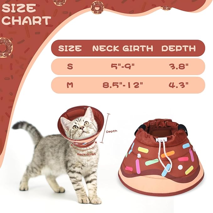 EXPAWLORER Cat Recovery Cone Collar- Soft Adjustable Pet Collar for After Surgery, Waterproof Elizabethan Protective Collar, Stop Licking Donut for Small Medium Kittens