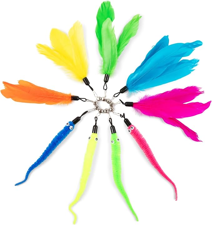PAWSITIVE Interactive Cat Toys - Retractable Feather Wand with Refill Set 12PCS - Perfect for Indoor Cats to Chase, Exercise & Bond with Their Owners