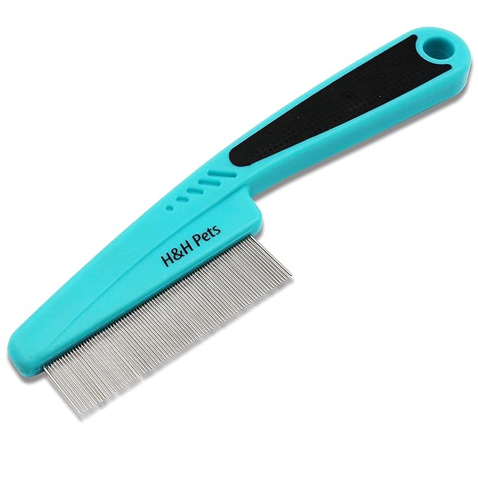Pin Comb by H&H Pets - Upgraded Rubber Handle Comb with Long and Short Teeth for Dogs & Cats, Grooming Supplies, 1 Count (Pack of 1)