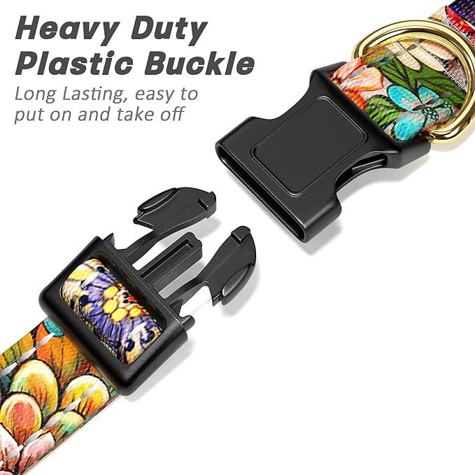 Reflective Dog Collar for Large Dogs, Cute Boho Adjustable Heavy-Duty Nylon Puppy Collar for Boy and Girl Female, Soft Pet Accessories with Quick Release Buckle, Colorful Mandala