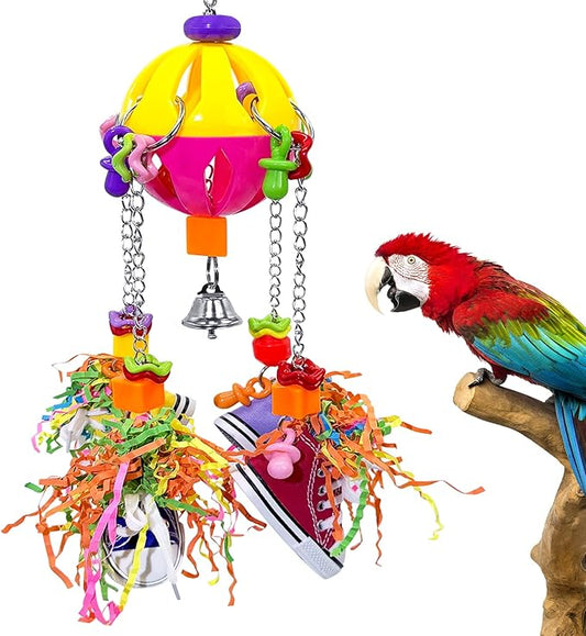 Bird Toys, Parrot Pullable Colorful Chew Sneakers Acrylic Stick Chew Toys for Amazons Mini Macaws African Greys Cockatoos Conures,Cockatiels, Lovebirds，Parrotlet，Eclectus (Pink and Yellow)