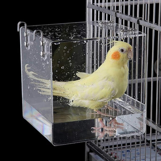 Hanging Bird Bath Cube Bird Bathtub Bath Shower Box Bowl Cage Accessory for Bird Canary Budgerigar Parrots Crested Myna Cockatiel, Big