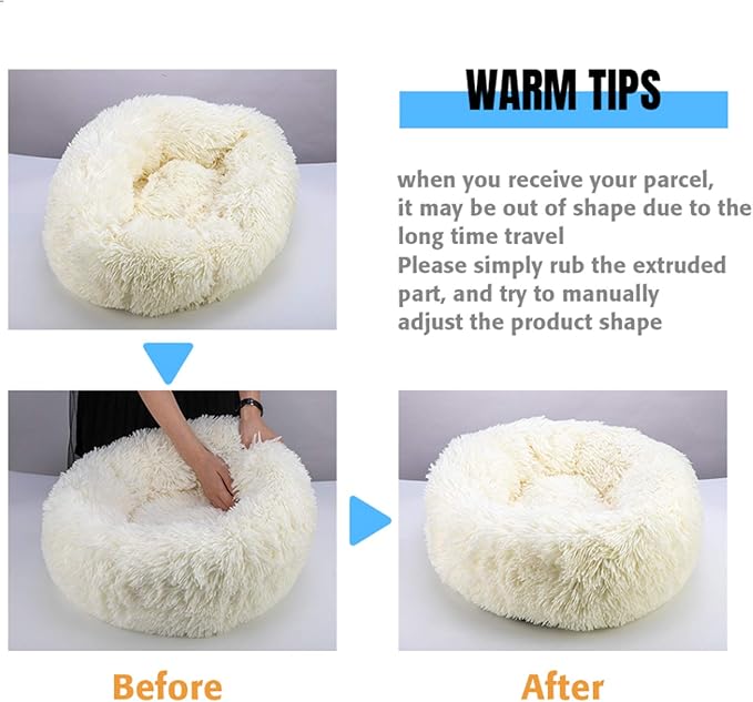 huraty Plush Calming Dog Bed, Faux Fur Donut Cuddler Bed for Cats, Anti-Skid & Anti-Anxiety, 20 Inch for Puppy and Kitties, Gold, S