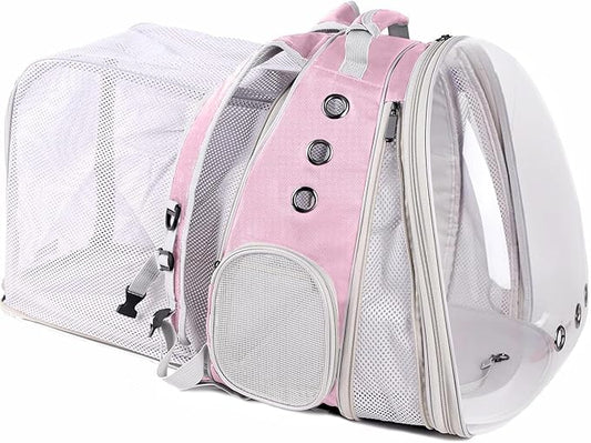 Dual Extension Pet Backpack Carrier for Large Cat and Small Puppy up to 20 Pounds, Clear Space Capsule Astronaut Transparent Bubble Window Pet Vet Travel Visit Bag