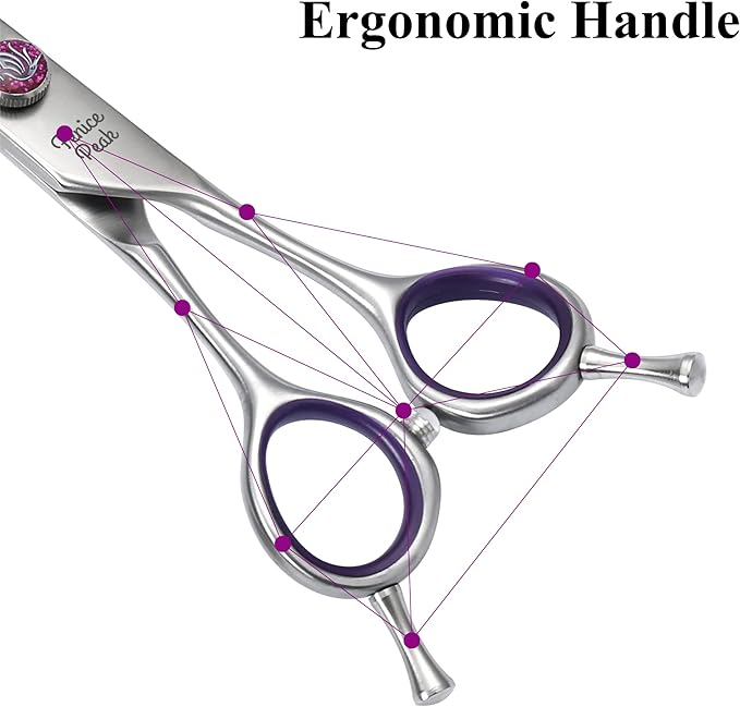 Fenice Peak 8'' Chunker Dog Grooming Scissors with Decorative Screw Professional 440C Stainless Steel Metallic Pet Thinning Shears with Offset Handle Durable and Sharp