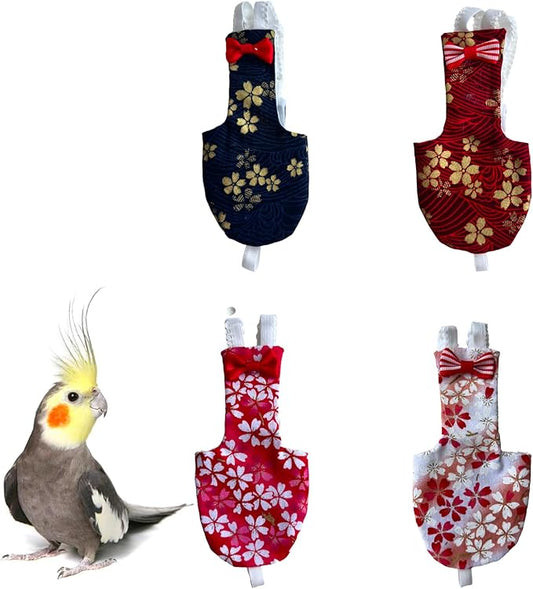 UKJENT Bird Diaper Protective Parrot Nappy - 4 Pack, Reusable Flight Suit with Waterproof Inner Layer, Washable Cute Urine Wet Suit for Cockatiel Monk Parakeet Sun Parakeet Lory(S)