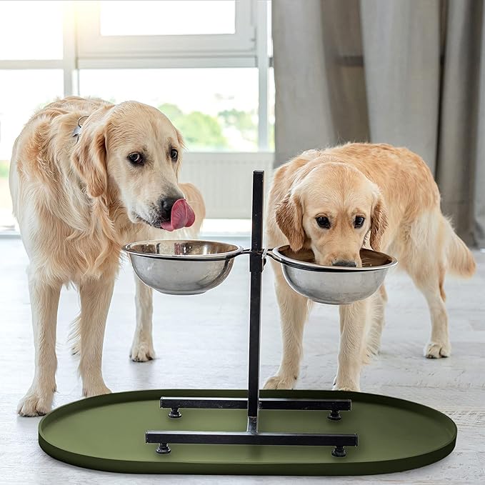 DogBuddy Dog Food Mat - Waterproof Dog Bowl Mat, Silicone Pet Mat for Food and Water Bowls, Nonslip Pet Feeding Mat with Edges, Dogs Food Mats for Floors, Puppy Supplies (XXL: 32" x 19", Khaki Green)