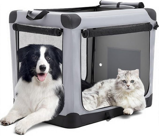 DUMOS Dog Crate 42 Inch Travel Cat Pet Carrier for Extra Large Dog, Portable Foldable Soft Pet Crate with Storage Bag & Washable Pad for Indoor Outdoor Dog Kennel Carrier (XL-80lbs, Grey)