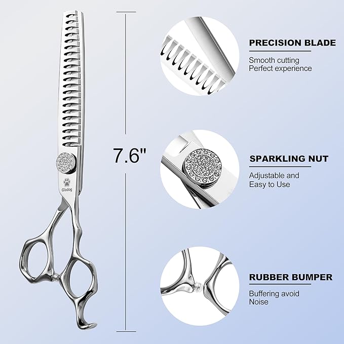GLADOG 7" Chunkers Dog Grooming Scissors - Premium 9CR Dog Scissors for Grooming with Luxurious Diamond Nut，Ideal Dogs Shears for Reducing Bulk, Dogs Hair Scissor，Cat Scissor
