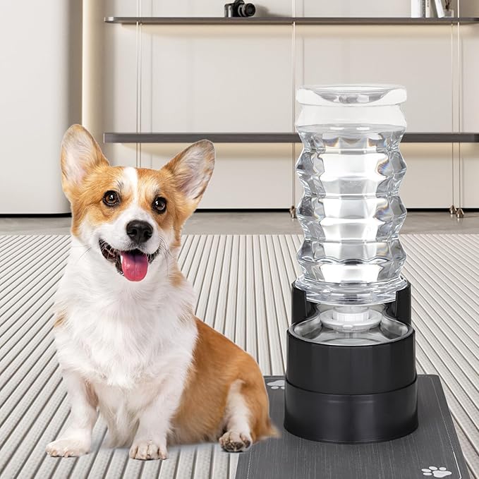 RIZZARI Large Water Dispenser for Dogs: 8L Gravity Black Automatic Stainless Steel Waterer - Raised Pet Feeder for Friendly Senior Medium to Large-Sized Dogs - Good for Spine - in Bedroom Garden
