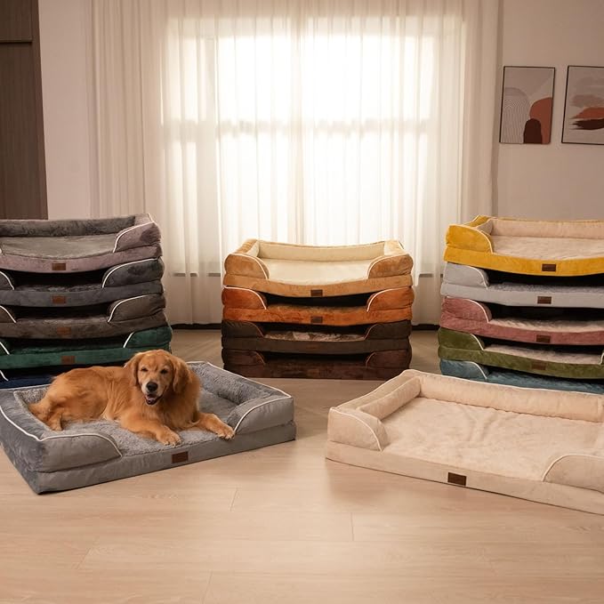 Comfort Expression Orthopedic Dog Bed for Medium Dogs 30x20 Inch, Waterproof Supportive Egg Crate Foam Medium Pet Bed with Removable Bolsters, Dog Couch with Washable Cover & Non-Slip Bottom, Pink