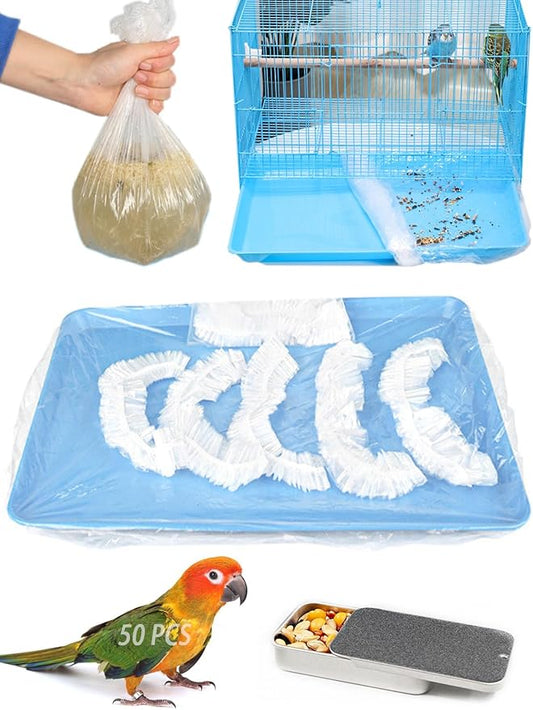 50 Pcs Large Disposable Bird Cage Liners, 34'' X 22'' Plastic Parakeet Cage Liner Bag Birds Cage Tray Liners Universal Film Bird Cage Accessories for Finches Canaries Cockatiels Birdcage