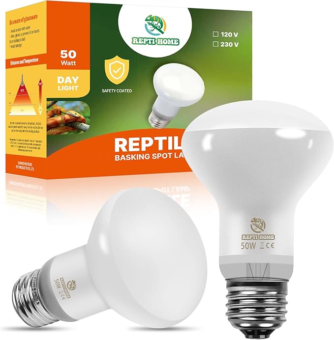 New Upgrade Reptile Heat Lamp Bulb (3rd Gen No Broken), 50W 2 Pack Basking Spot Light for Reptiles & Amphibians,UVA Daylight Heat Bulb for Bearded Dragon, Turtle