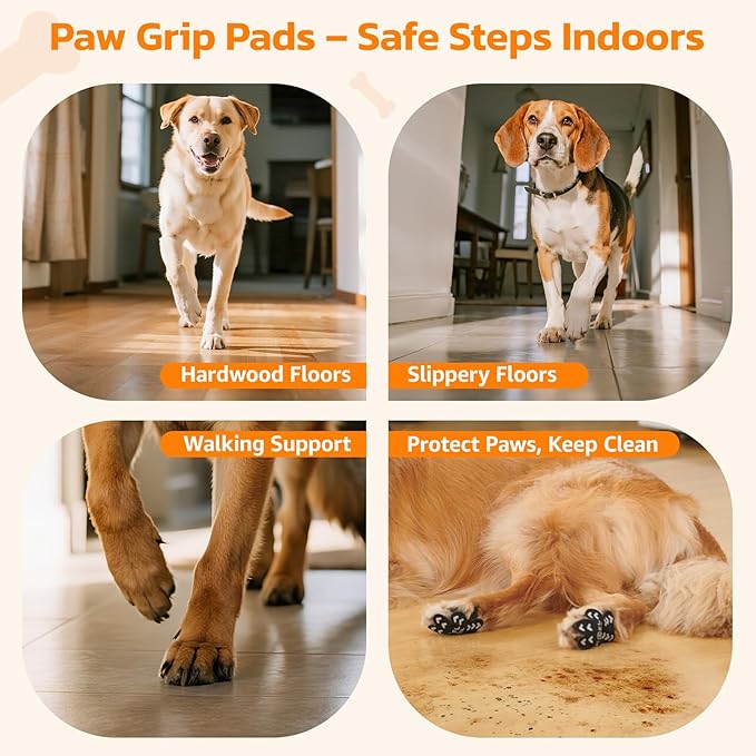 Anti Slip Dog Paw Protector Pads for Senior Dogs, Paw Pads for Dogs Traction, Disposable Self Adhesive Paw Grips for Old Dog on Slippery Hardwood Floor, Black 12 Sets (48pcs) S(4-10lbs)