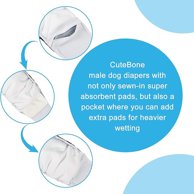 CuteBone Dog Diapers Male Washable Belly Band for Male Dogs Wraps Black 3pcs a Pack DM56L