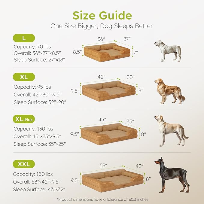 Extra Large Dog Bed, Orthopedic Dog Beds with Cooling Gel Memory Foam, Waterproof XL Pet Bed with Removable Washable Cover, 42" Pet Sofa Couch Dutch Velvet with Bone Toy, Brown