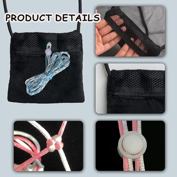 2 Pics Sugar Glider Pouch and 2 Pics Hamster Leash Small Animal Carry Pouch with Adjustable – Cozy & Portable Habitat for Small Pets (Hamsters, Rat, Marmosets, Squirrels)