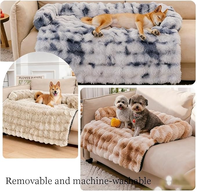Dream Cloud Pet Sofa Bed for Dogs Cats, 2026 Washable Removable Calming Fluffy Plush Mat for Furniture Protector, Long Fur Non-Slip, for Small/Medium/Large Home Pets (Light Grey, M: 33.5 * 28.3IN)