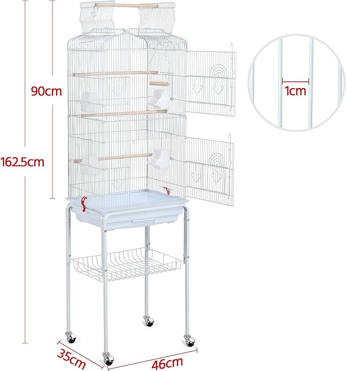 Yaheetech 64-inch Open Play Top Bird Cages for Parakeets Cockatiels Finches Lovebirds Canaries Conures Budgies Parrot Birdcage w/Detachable Rolling Stand, White