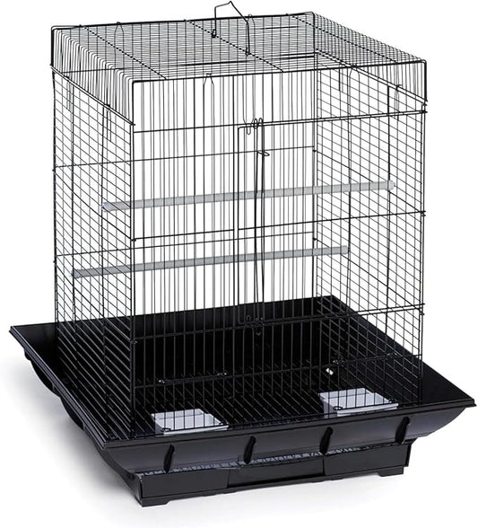 Metal Bird Cage 24 Inch High, Parrot Cage with Pull-Out Tray and 2 Perches, Bird Carrier for Parakeet, Cockatiels, Budgies and Small Medium Sized Birds Black