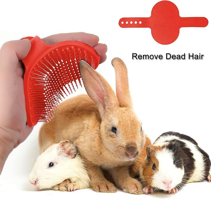 Patelai 4 Pieces Bunny Grooming Kit: Rabbit Nail Clipper, Rabbit Brush, Hair Remover, Shampoo Brush with Adjustable Ring Handle for Rabbits, Hamsters(Pink, Red)