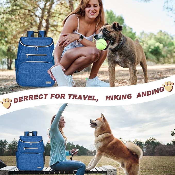 BAGLHER丨Dog Travel Bag Backpack, Airline Approved Pet Supplies Backpack, Dog Travel Bag with 2 Silicone Collapsible Bowls and 2 Food Baskets Blue