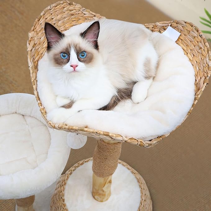 Wooden Cat Tree, Modern Cat Tree Tower with Jumping Platforms, Baskets, Cat Condo, 40" Cat Scratching Posts for Indoor Cats Kitten
