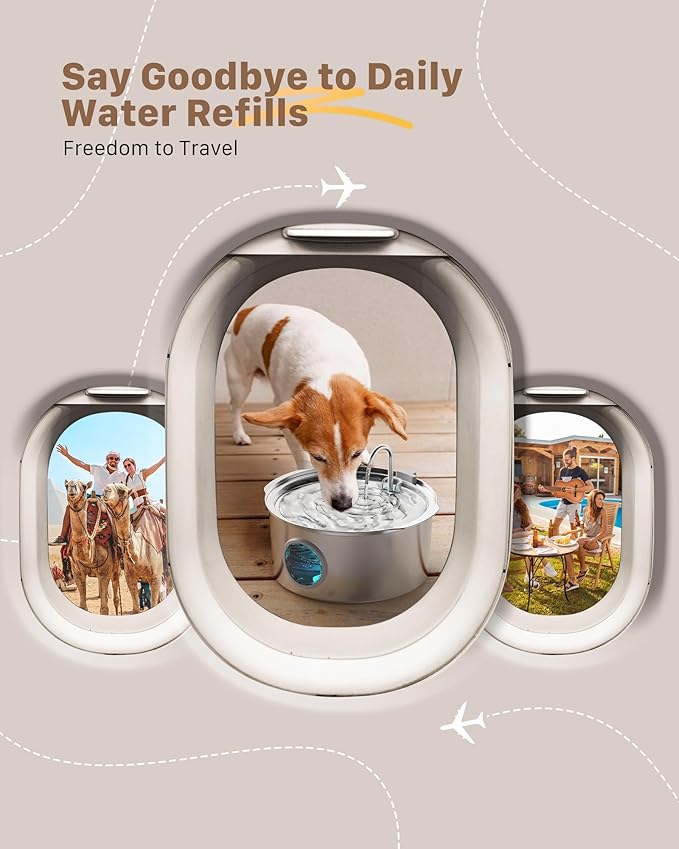 Dog Water Fountain for Large Dogs: Big Cat Water Fountain Stainless Steel -1.8Gal/7L Big Quiet Cats Water Bowl Dispenser- Pet Water Fountains for Dogs - 8 Filters + 8 Sponge Filters - GROOKPET