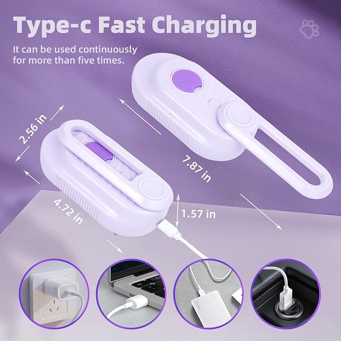 4-in-1 Rechargeable Anti-Dandruff Pet Steam Brush — brush for sheddingCats & Dogs,pet hair removal tool. Integrating functions of massage,clean, hair grooming and anti-static (purple)