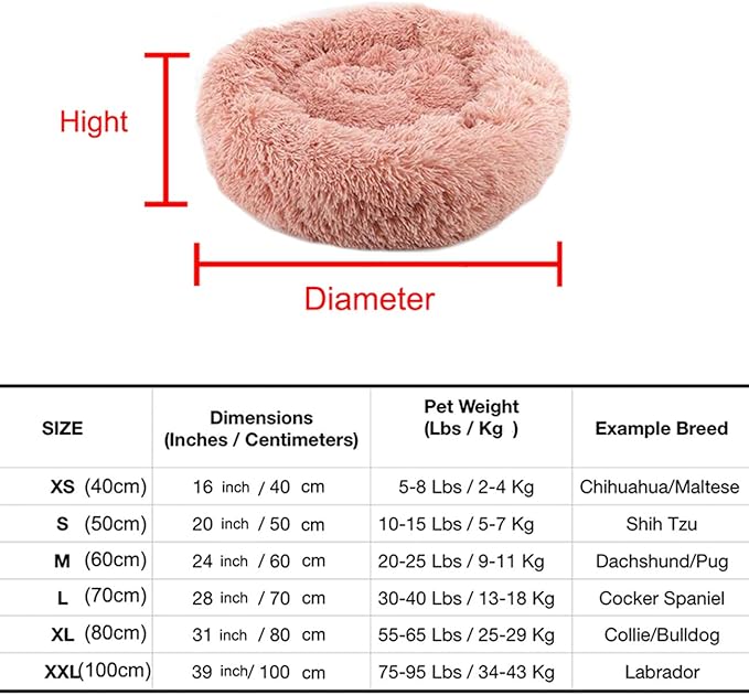 huraty Plush Dog Bed Pet Calming Fur Bed, Fluffy Donut Round Cat Beds, Anti-Slip & Anti-Anxiety, 16 Inch for Puppy and Kitties, Khaki, XS
