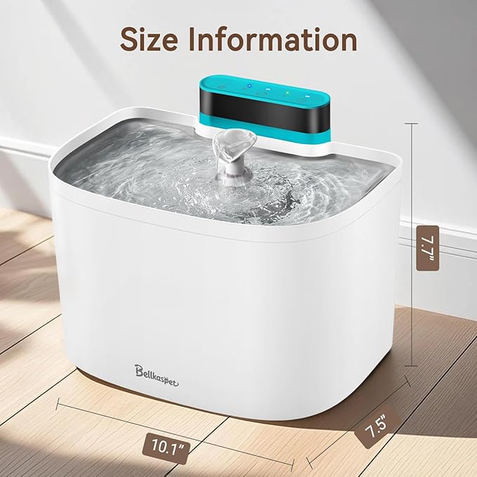 Cat Water Fountain, 122oz/3.6L Pumpless Wireless Cat Fountain, Cordless Water Fountains for Cats Indoor, Dog Pet Water Fountain Battery Operated with Stainless Steel Tray (White, Fountain+8 Fliters)