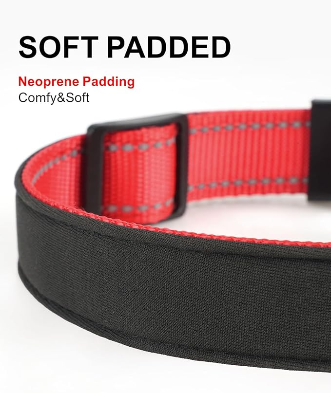 TagME Airtag Dog Collar,Waterproof Reflective Pet Collar with Airtag Holder,Soft Padded and Double D-Rings for Large Dogs,Red