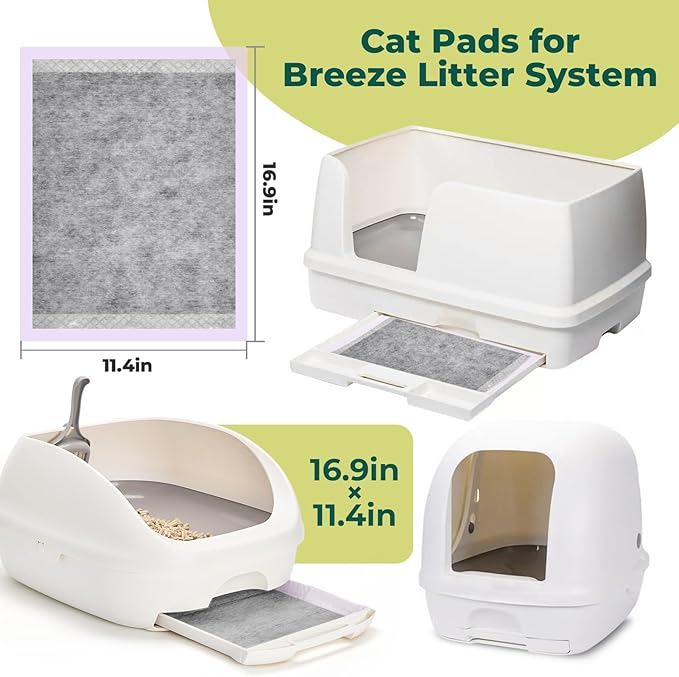 Cat Pads Refills for Tidy Cats Breeze Litter System - Super Absorbent 6-Layer Pads for Odor Control, Activated Carbon - 16.9" x 11.4" - Pack of 40 Litter Box Replacement Pads