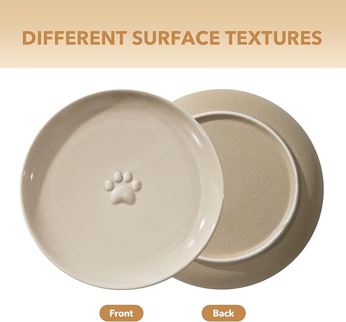 Raised Ceramic Wide Whisker Friendly Cat Dishes, Food& Water Bowl with 2 Style Stand Adjustable Pet Bowl Set, Anti Whisker Fatigue(2Dish+2Shallow Dish+Stand