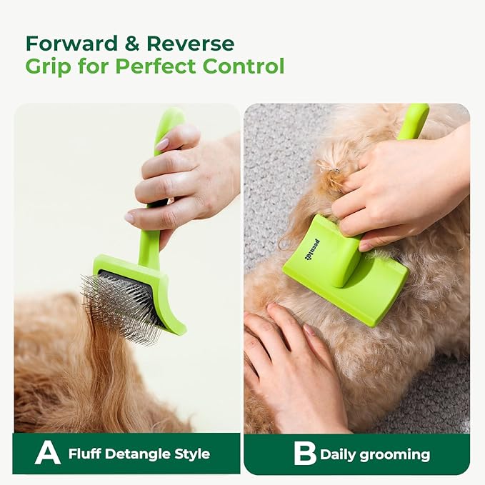 Pecute Slicker Brush for Dogs & Pet Comb, Professional Grooming Dog Brush for Goldendoodles, Poodles, Labradoodles, with Extra Long Soft Pins to Effectively Remove Tangles, Knots and Mats, 2PCS