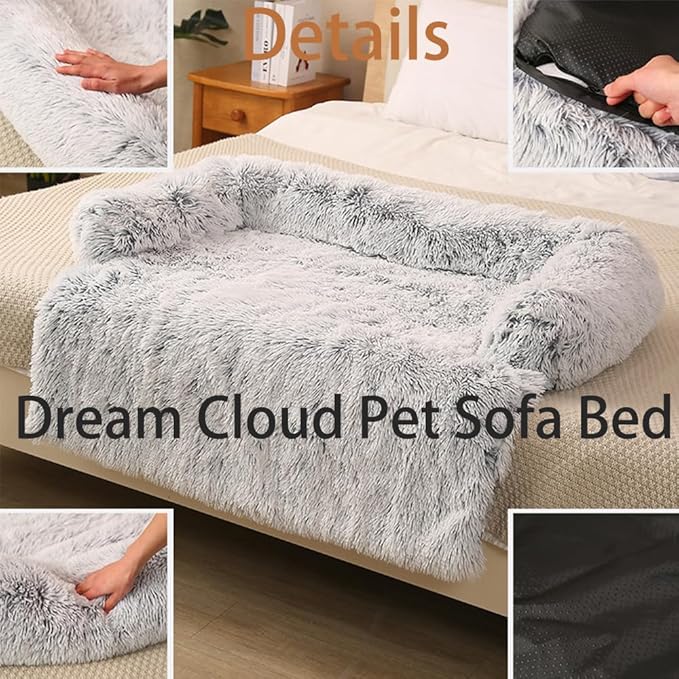 Dream Cloud Pet Sofa Bed for Dogs Cats, 2026 Washable Removable Calming Fluffy Plush Mat for Furniture Protector, Long Fur Non-Slip, for Small/Medium/Large Home Pets (Light Pink, S：27.6 * 24in)