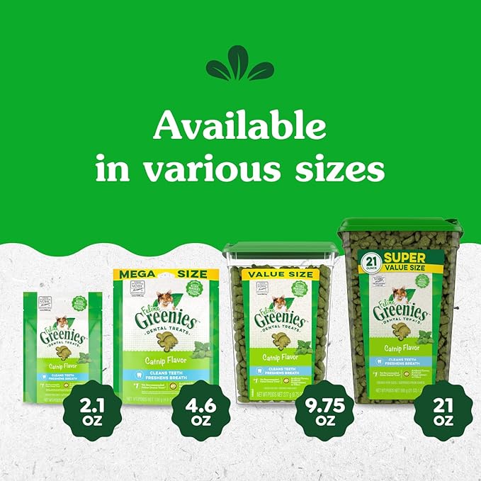 Greenies Feline Adult Dental Cat Treats, Catnip Flavor, 2.1 oz. Pack