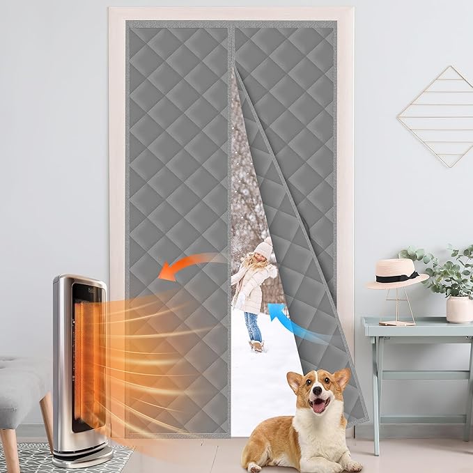 Cotton Thermal Door Screen Draft Stopper Cover Made of Oxford and Cotton Fill Fit 32x80inch Door Screen Door Itself Size 34x82inch Curtains for Winter, Insulated Door Curtain for Doors